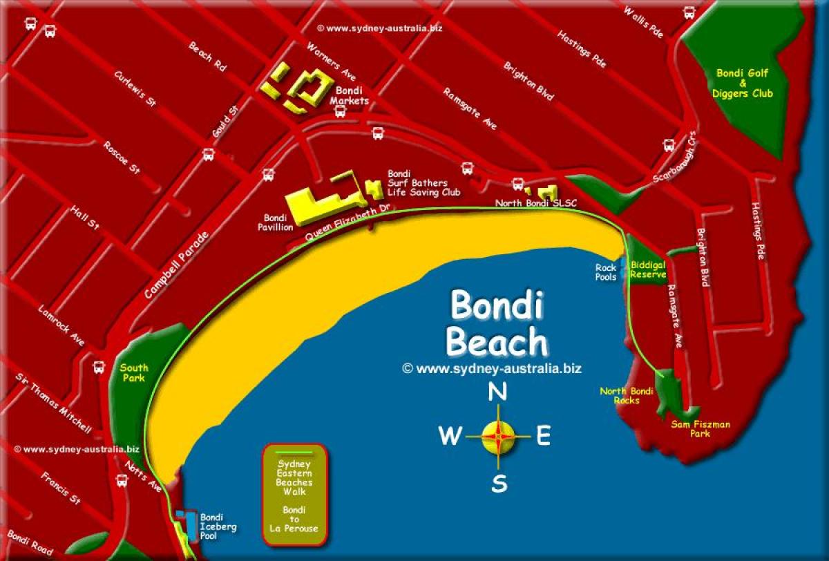 bondi Beach w Sydney mapie