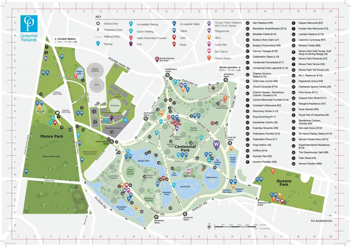 mapa Moore park w Sydney