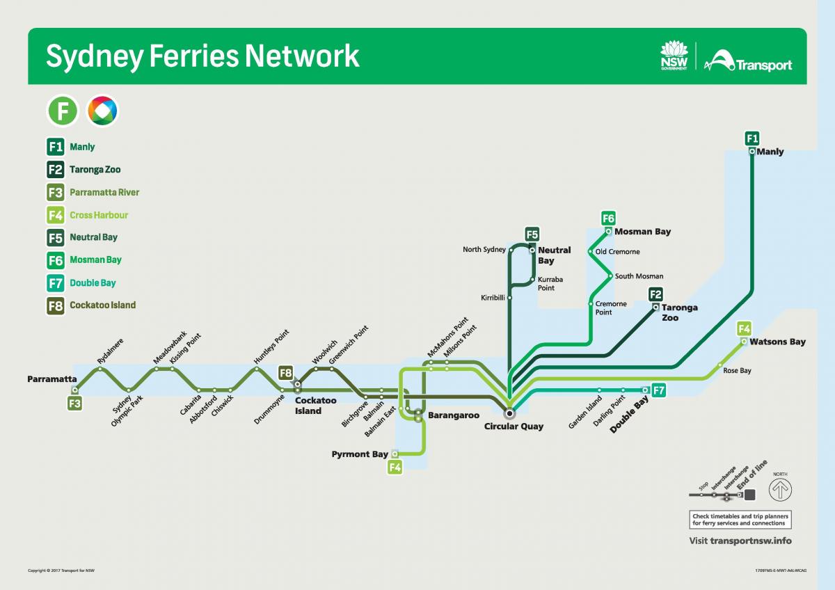 sieć Sydney ferries mapie