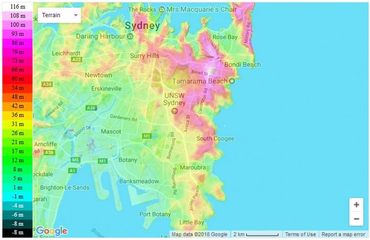 topograficzna mapa Sydney