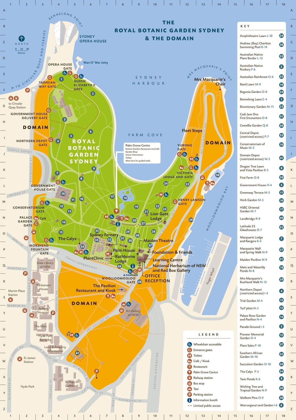 królewskie ogrody botaniczne w Sydney mapie
