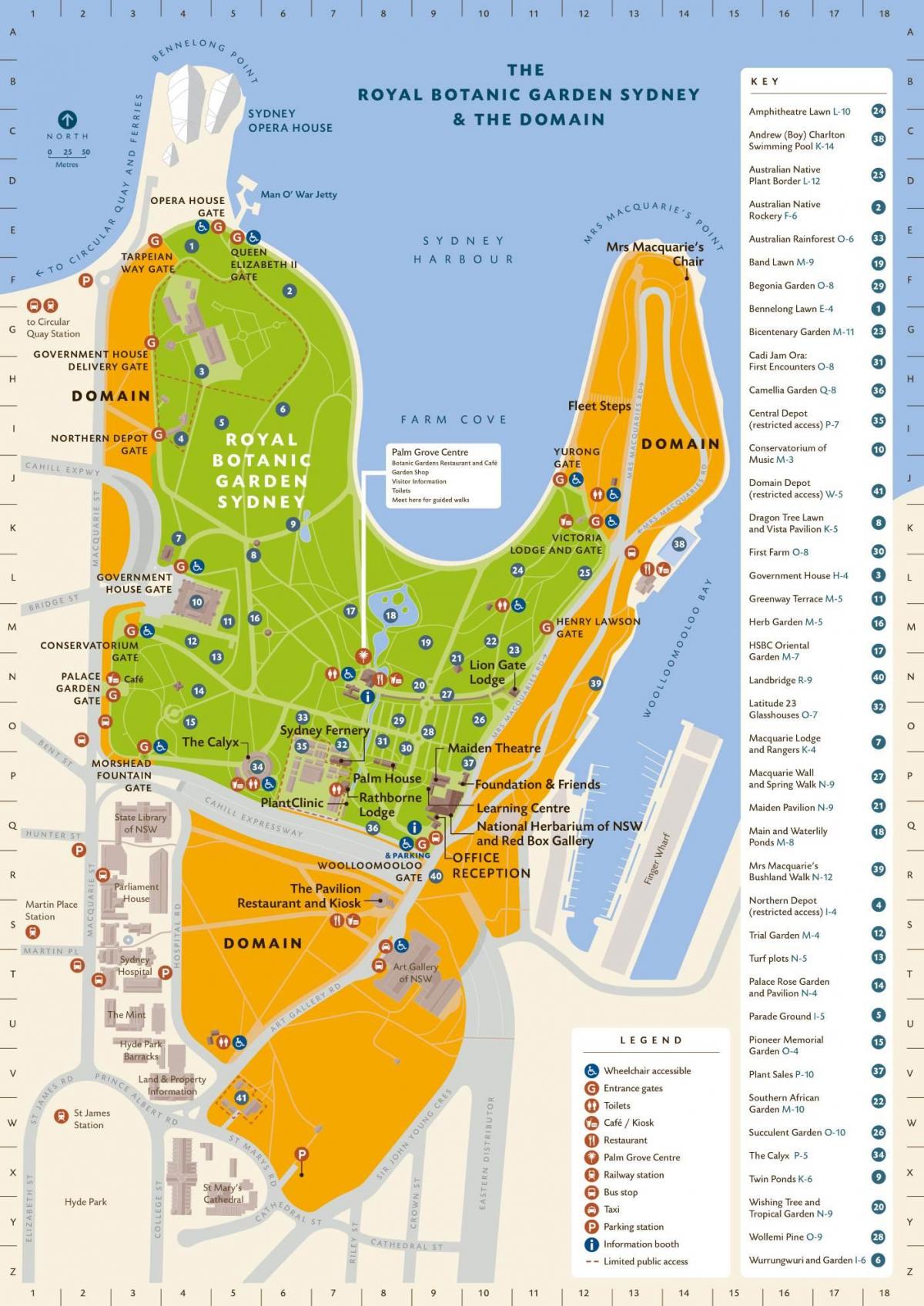 królewskie ogrody botaniczne w Sydney mapie