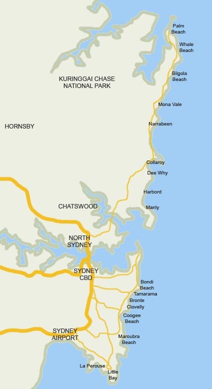 mapa plaż w Sydney