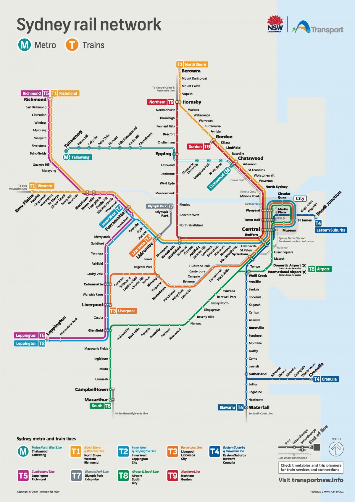 Sydney transportu publicznego mapie