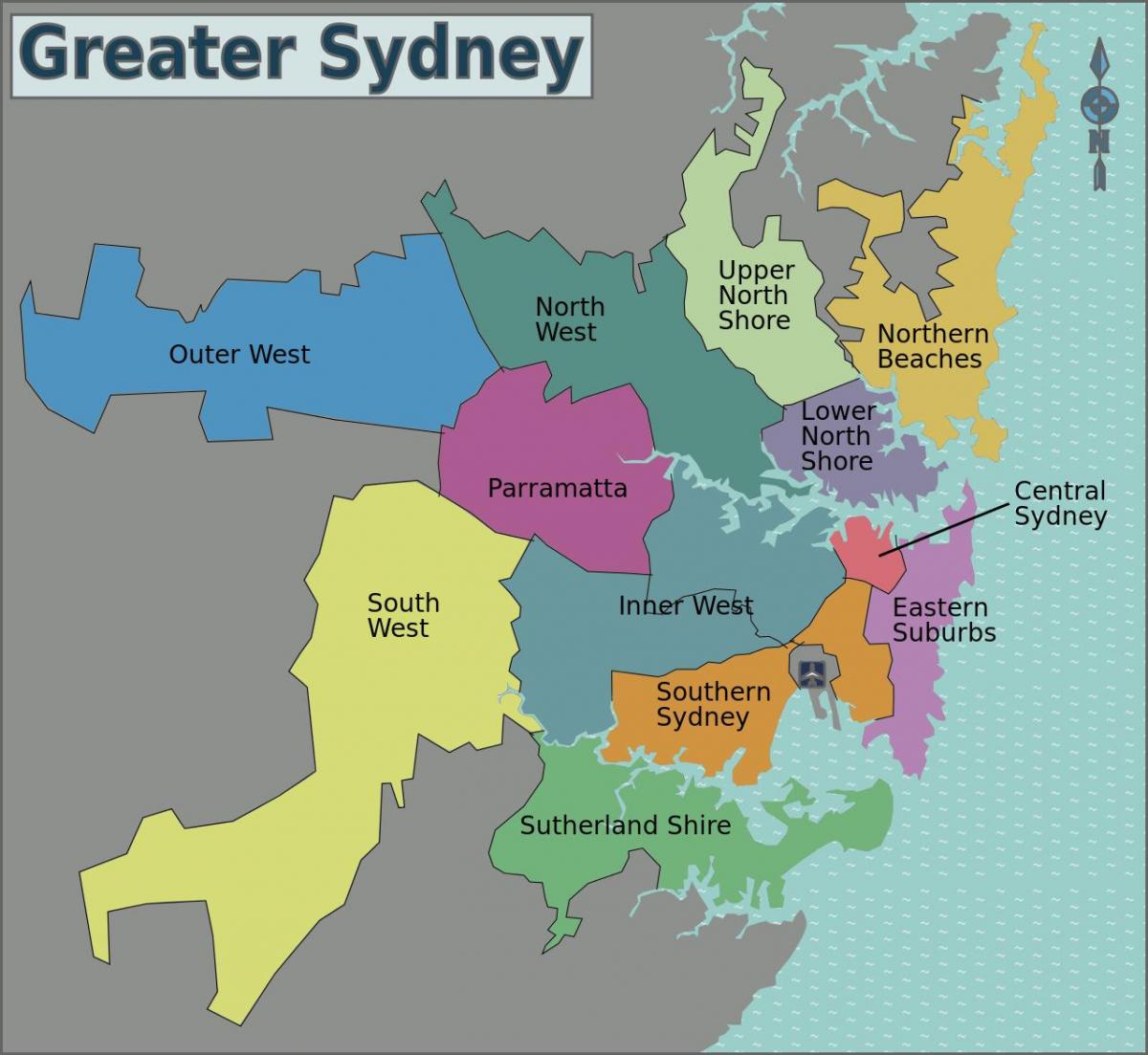 mapa Zachodniego Sydney