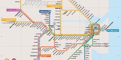 Pociąg Victoria mapie Sydney