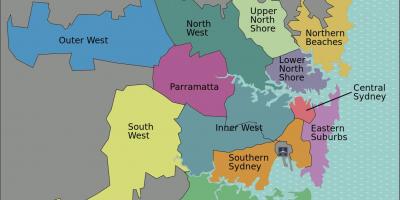 Mapa Zachodniego Sydney